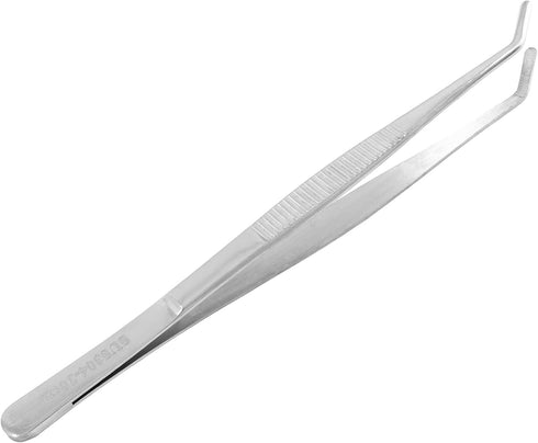 1Pcs 8 Inch Stainless Steel Tweezer, Long Tweezers with Precision Serrated Curved Tips, Non-slip Multitool Tweezer for Cooking, Repairing, Medical...