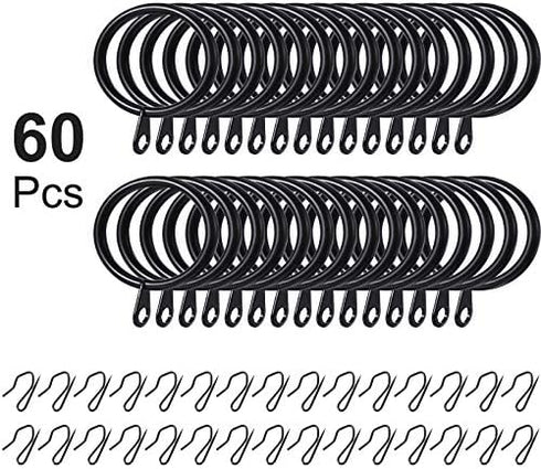 Hotop 30 Pcs Metal Drapery Curtain Rings 0.98/1.26/1.65 inch Interior Diameter and 30 Pcs Hanging Curtain Drapery Pin Hooks for Window Door Shower...