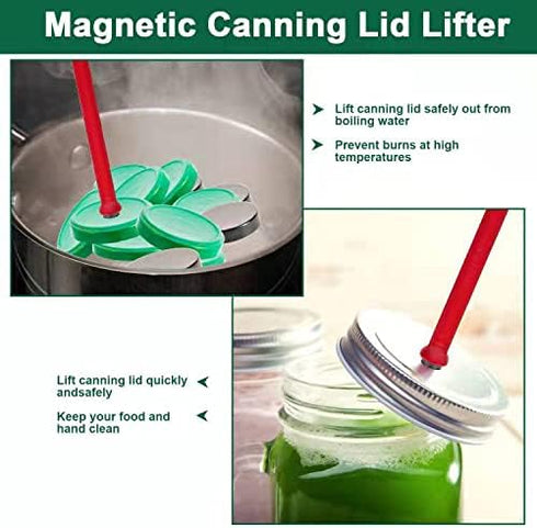 4 PCS Canning Kits- Include Magnetic Lid Lifter and Bubble Popper Heat Resistant Home Easy Canning Tools (Red+Green)...