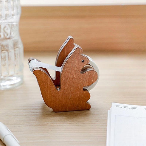 Clear Tape Dispenser - Wooden Squirrel Cute Design for Office & School Desktop - 1/2" x 250 in Tape Included...