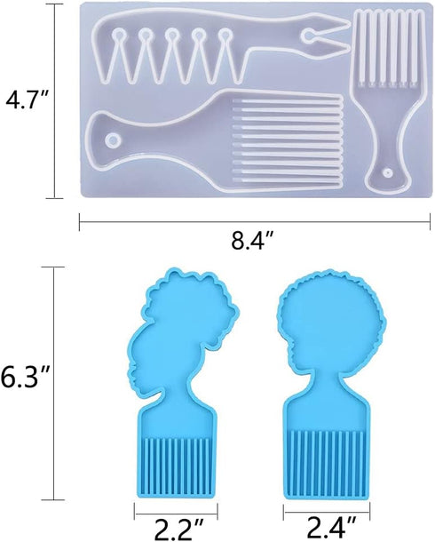 Hair Pick Comb Resin Molds - 3pcs African Afro Comb Molds Epoxy Resin Casting Molds for Silicone DIY Crafts...