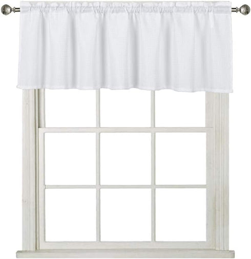 Home Queen Waffle Curtain Valance Window Treatment for Kitchen Bathroom Window, Straight Window Valance, Set of 1, 60 X 16 Inch, Solid White...