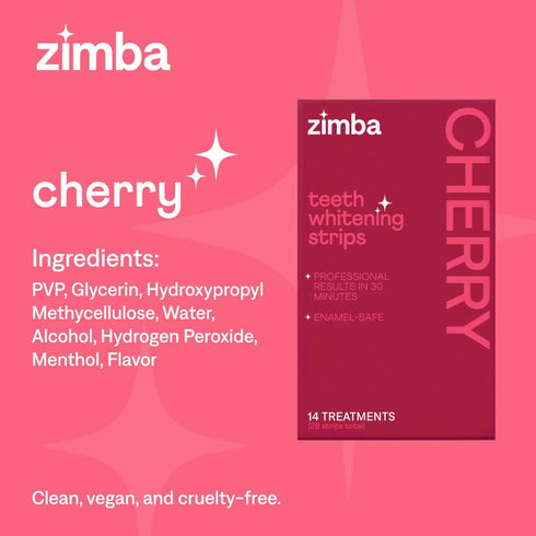 New Zimba Cherry Flavored Teeth Whitening Strips | Vegan, Enamel Safe Hydrogen Peroxide Teeth Whitener for Coffee, Wine, Tobacco, and Other Stains...