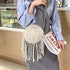 Women Crochet Fringed Shoulder Bag Cotton Tassel Crossbody Bag Hippie Beach Purse...