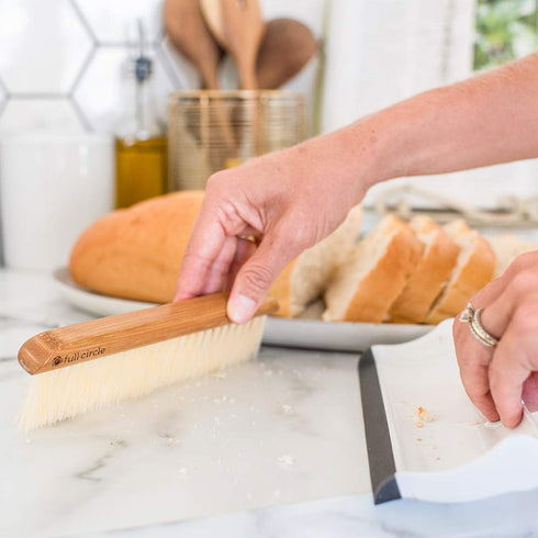 Full Circle Crumb Runner, Counter Sweep and Squeegee, Compact Brush for Sink & Kitchen Countertops, White...