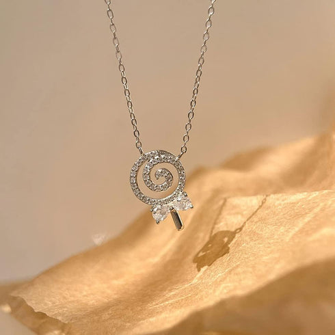 Kokoma Dainty Lollipop Pendant Necklace 925 Sterling Silver CZ Crystal Sugar Bow Knot Sweet Candy Choker Necklaces Chain Link Cute Jewelry Gifts f...