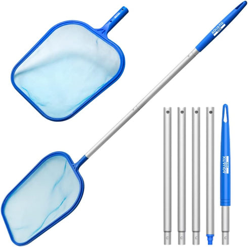 Aquatix Pro Pool Skimmer 5ft Long, 5 Section Connecting Pole with Hook Handle, for Spa, Hot Tub, Pond, Swimming Pools, Fine Mesh Bag, Hand Skimmer...