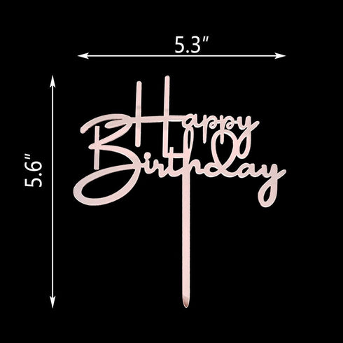 Happy Birthday Cake Topper, Birthday Party Decorations, Mirror Rose Gold Acrylic...
