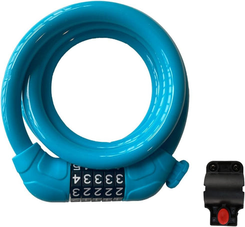 4ft Flexible Cable Bike Lock - Coiled Security with Resettable Combination, Includes Mounting Bracket for Bicycle Protection (Blue), BL-001...