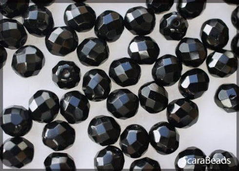 Set of Czech Glass Fire Polished Beads in Jet Black Color for Making Jewelry and Crafts - Different Sizes 3 mm, 4 mm, 6 mm, 8 mm. Total 275 Pieces...