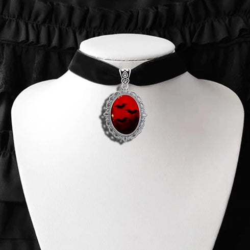 Blood Bat Cameo Choker Necklace Gothic Red Cabochon Pendent Necklace Vampire Accessories for Women...