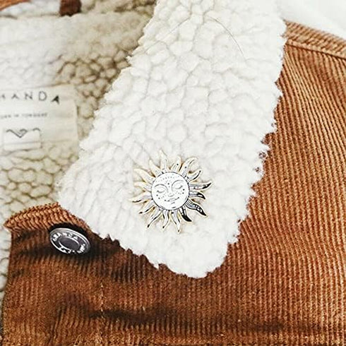 2Pcs Fashion Enamel Starry Sky Moon Brooch Pin and White Enamel Sun Brooch Pin Collar Badge Corsage Jewelry Women...