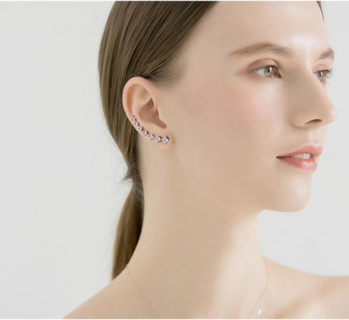 7 Crystals Ear Cuffs Stud Climbers Earrings S925 Sterling Silver Hypoallergenic Arete...