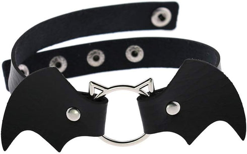 COLORFUL BLING Punk Demon Wings Black Leather Choker Necklace Gothic Pu Leather Cute Cat Head Ring Choker Rock Collar for Women...
