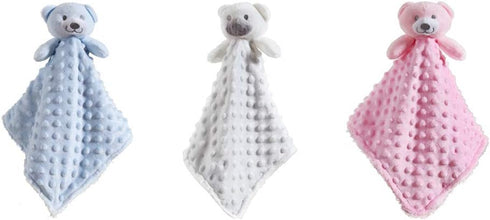 CREVENT Cozy Plush Baby Security Blanket Loveys for Baby Boys, Minky Dot Front + Sherpa Backing with Animal Face (Blue Bear)...