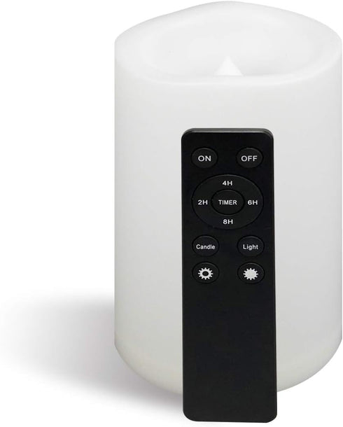 Waterproof Outdoor Battery Operated Flameless Candle Remote Timer Large Tall White Plastic Realistic Flickering Electric LED Pillar Lantern Garden...
