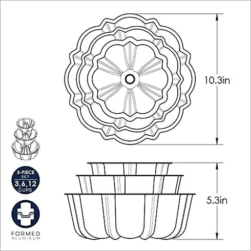 Nordic Ware Formed Bundt, Tiered 3-Piece Set, Sea Glass...