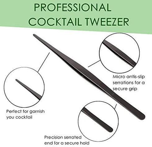 Tongs Tweezers - 12 Inch / 30cm Long Food Tongs Straight Serrated Forceps Cocktail Tweezers Bar Tool Gold...