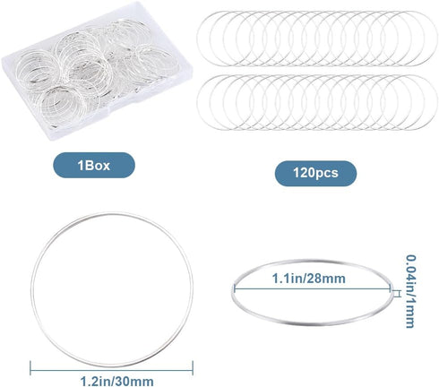 120Pcs 30mm Small Round Earring Finding Hoop Earrings Findings Silver Brass Open Bezel Back Frames Round Beading Ears Components for DIY Necklaces...