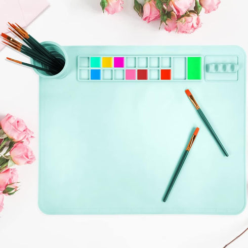 OSDUE Silicone Painting Mat, 20" x 16"Silicone Art Mat with Cup Silicone Mats for Crafts - Thick Large Silicone Artist Mat w/Cup and Raised Edge f...