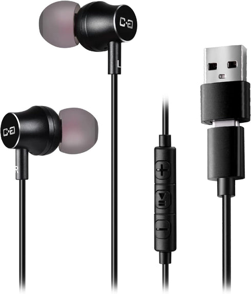 USB Earbuds with USB-A to C Adapter, USB-C + USB-A Earbuds Headphones Compatible with Samsung Smartphones, Laptop PC, Mac, Advanced DAC Sound Card...