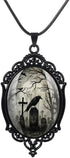 Raven Cross Glass Pendant, Vintage Gothic Cameo Necklace, Mystic Witch Jewelry Gift...