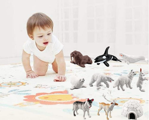 Mini Arctic Animals Toys Set 10PCS Polar Animal Figurines Toy Play setIncludes Polar Bear Seal Reindeer Wolf Rabbit Arctic Fox Igloo for ToddlersB...