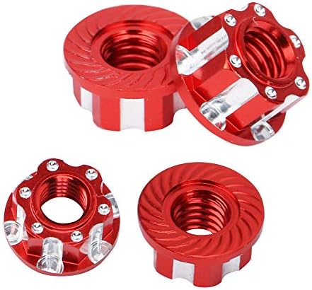 VGEBY 4pcs RC Hex Nuts, M4 Carving Hexagonal Nuts Aluminum Alloy RC Wheel Nuts Fit for D3 D4 1/10 RC Car(Red) Rc Hex Nut for Traxxas 1/10 17Mm Hex...