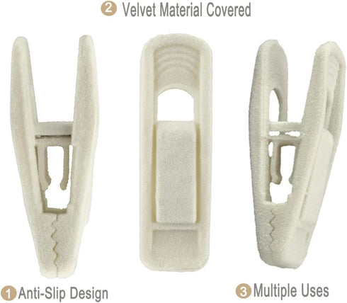 Velvet Hangers Clips, 20 Pack Ivory Pants Hanger Velvet Clips, Strong Hanger Clips Perfect for Thin Felt Hangers...