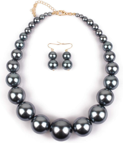 Womens Faux Big Pearl Choker Necklace and Drop Earring Set Fashion Large Simulated Pearl Statement Collar Bib Necklace Earrings Costume Jewelry Se...