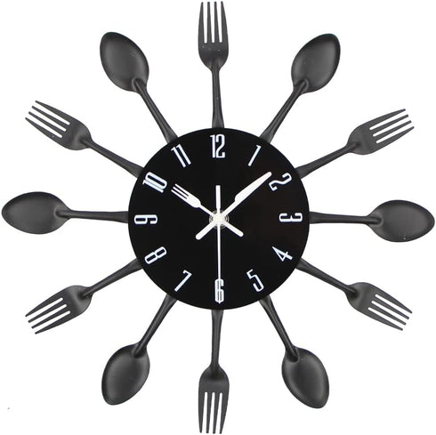 Timelike Kitchen Wall Clock, 3D Removable Modern Creative Cutlery Kitchen Spoon Fork Wall Clock Mirror Wall Decal Wall Sticker Room Home Decoratio...