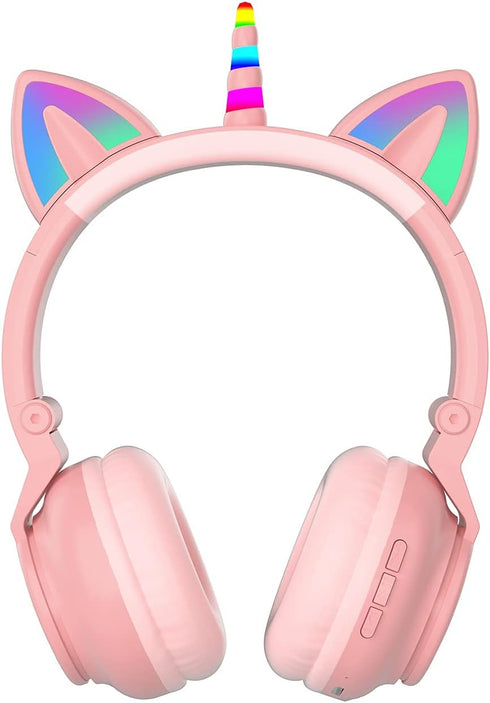 Unicorn Kids Headphones for girls,Unicorn Bluetooth headphones Foldable for Girls Toddlers Tablet/phones/amazon fire,Light Up kids wireless headph...