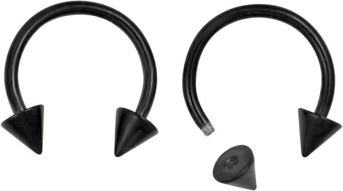 Forbidden Body Jewelry Set of 2 Rings: 16g 10mm Black IP Plated Surgical Steel Spiked Horseshoe Hoop Rings...