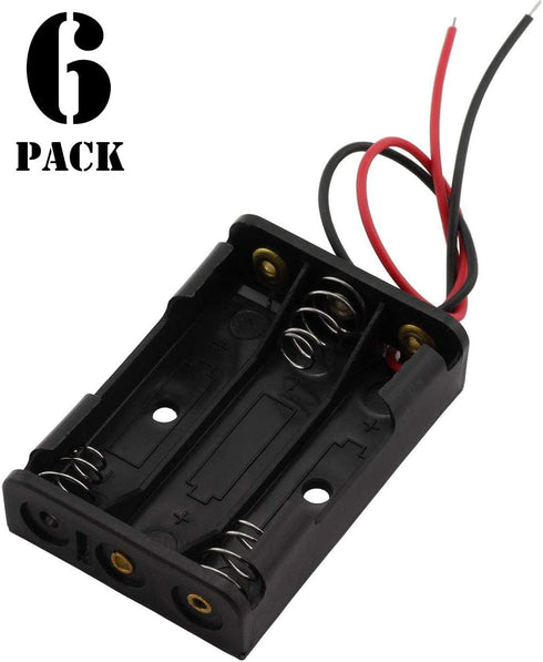 6 Pieces 3 Slots x 1.5V AAA Battery Case Holder Battery Spring Clip Storage Box with 6 inches Wire Leads...