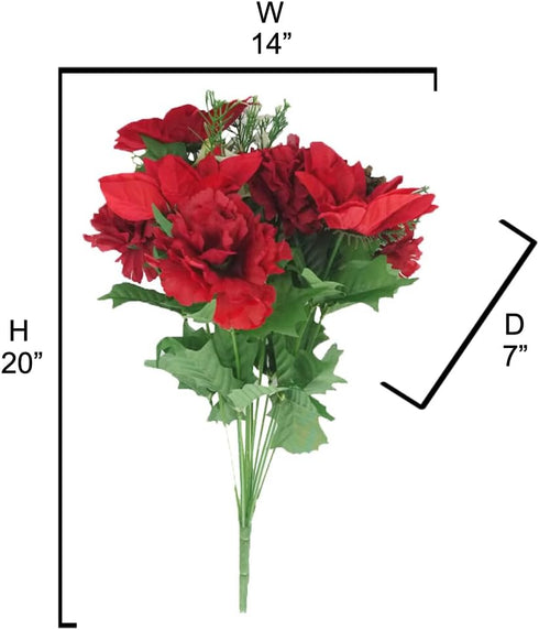 Admired By Nature 14 Stems Artificial Poinsettia Bouquet Fake Christmas Flowers, Faux Velvet Poinsettia Carnation Christmas Bush for Home Decor, H...
