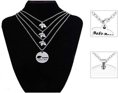 Zuo Bao Mama Bear and Baby Bear Necklace Set Mother Daughter Necklace Family Jewelry Mom Jewelry (Silver-3 cubs)...