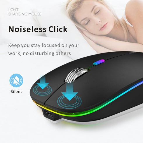 Uiosmuph LED Wireless Mouse, G12 Slim Rechargeable Silent Mouse, 2.4G Portable USB Optical Computer Mice with USB Receiver and Type C Adapter (Mat...