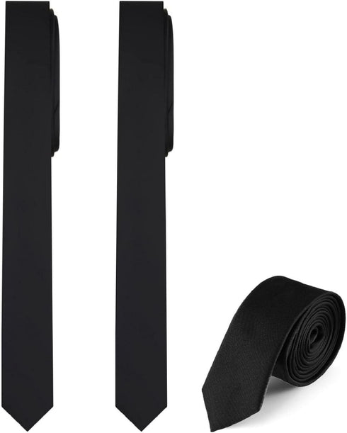 Lounsweer 2 Pack Black Necktie Mens Slim Ties 1.58" Solid Color Skinny Necktie 4 cm Men's Black Tie Regular Tie for Formal and Casual Occasions...