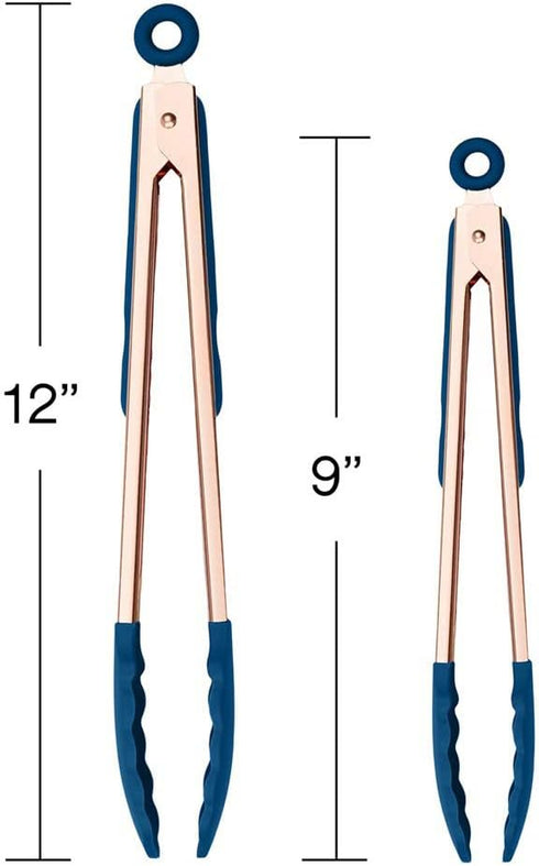 COOK WITH COLOR Stainless Steel Silicone Tipped Kitchen Food BBQ and Cooking Tongs Set of Two 9” and 12” for Non Stick Cookware, BPA Fee, Stylish,...