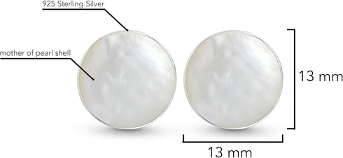AeraVida Nice Round White Mother of Pearl .925 Sterling Silver Stud Earrings | Elegant Sterling Silver Stud Earring for women | 13 mm Width...