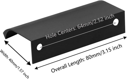 12Pcs 80mm/3.15" Mount Finger Edge Pull, Furniture Drawer Handles, Aluminum Concealed Handle for Home Kitchen Door Drawer Cabinet with Screws (Bla...