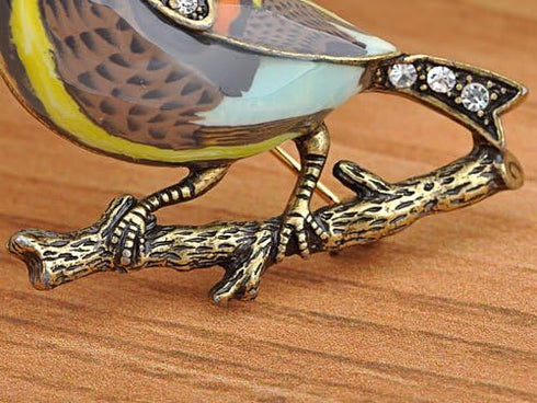 Alilang Antique Golden Clear Crystal Colored Rhinestones Multi Bird Sparrow Brooch Pin...