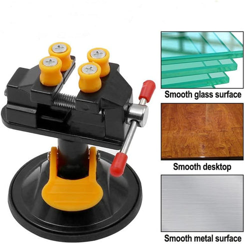 Universal Mini Table Bench Screw Clamp Engraving Table Vice 360 Rotatable Adjustable Table Vise Suction Cup Base for Jewelry Watch Walnut...