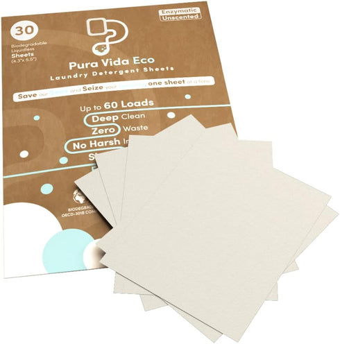 Laundry Detergent Sheets - 30 Sheets (up to 60 Loads) - Unscented - Ideal for Travel, Baby Clothes - Compact, Liquidless, Hypoallergenic, Eco-Frie...