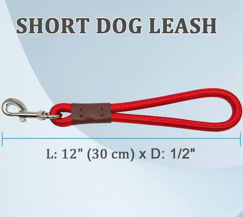 Short Dog Leash, 12 Inch Rope Traffic Handle Leash, 1/2" Strong Nylon Dog Training Tab for Medium/Large/Ex-Large Dogs Outdoor Walking, Red...
