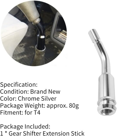 KIMISS 5inch Gear Shifter Stick Lever Bend Extension Shift Knob Extender for T4 Silver...