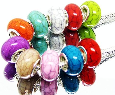 TianBo 100pcs Mix Color Large Hole Bead Resin Crack Fit European Charm Bracelet Spacer for Jewelry Making SS01...