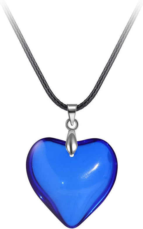 Pingyongchang Simple Chunky Glass Puffy Heart Choker Necklace Coloured Heart Charms Pendant Necklace for Women Party Birthday Trendy Jewelry...