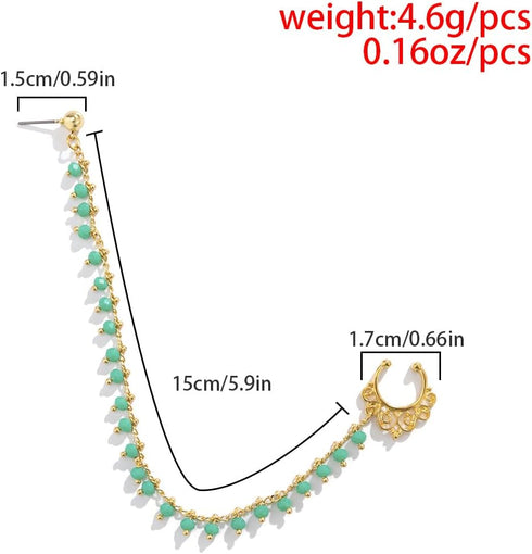 Punk Crystal Butterfly Star Nose Ring with Chain Nose to Ear Chain Indian Fake Septum Rings Non Piercing Nose Rings Hoop Chain Nose Accessories fo...