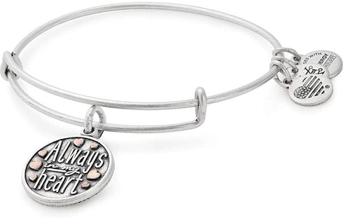 Alex and Ani Expandable Wire Bangle Bracelet for Women, Always in My Heart Charm, Rafaelian Silver Finish, 2 to 3.5 inches...